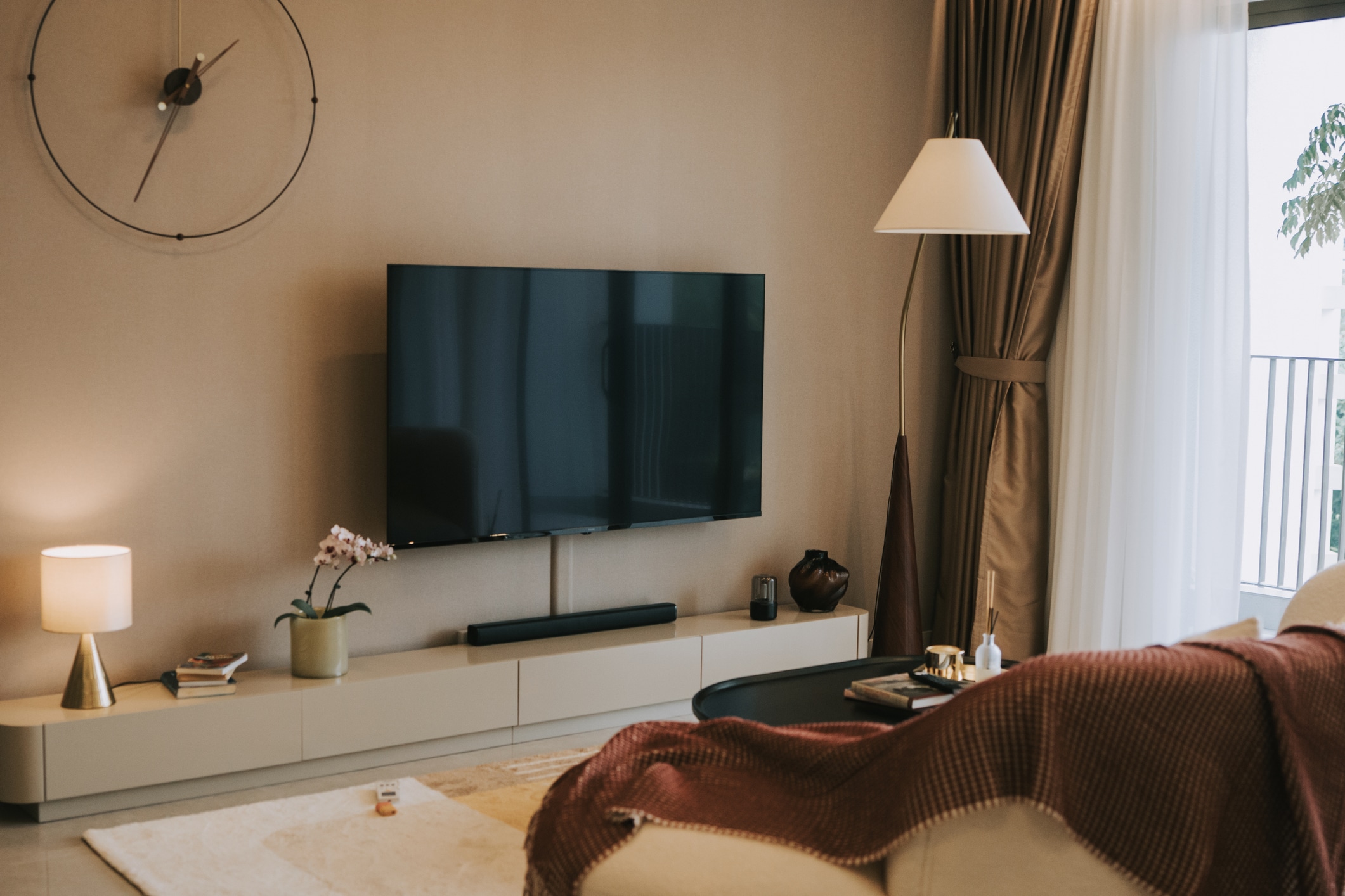 Stylish and minimalistic living room interior